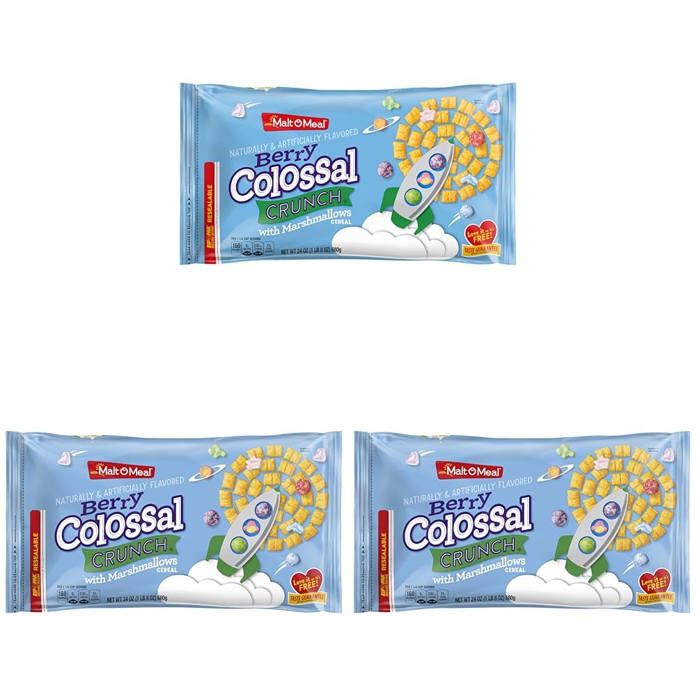 Malt-O-Meal Berry Colossal Crunch with Marshmallows Breakfast Cereal, Crunchy Corn and Oat Cereal with Sweet Berry Flavor and Ma