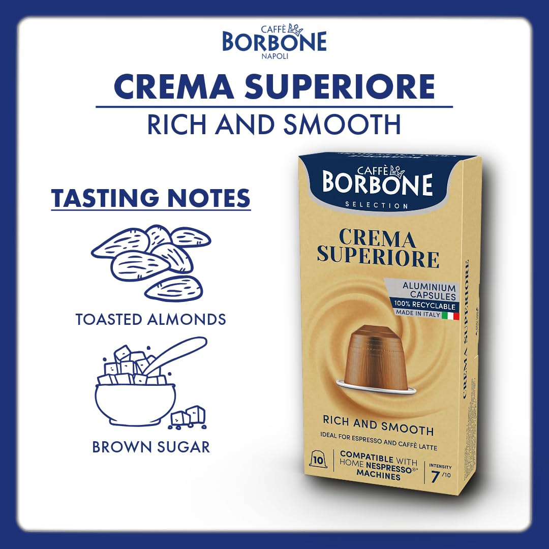 Caffè Borbone Aluminum Coffee Pods for Nespresso, Crema Superiore, Medium Roast, 50 Count