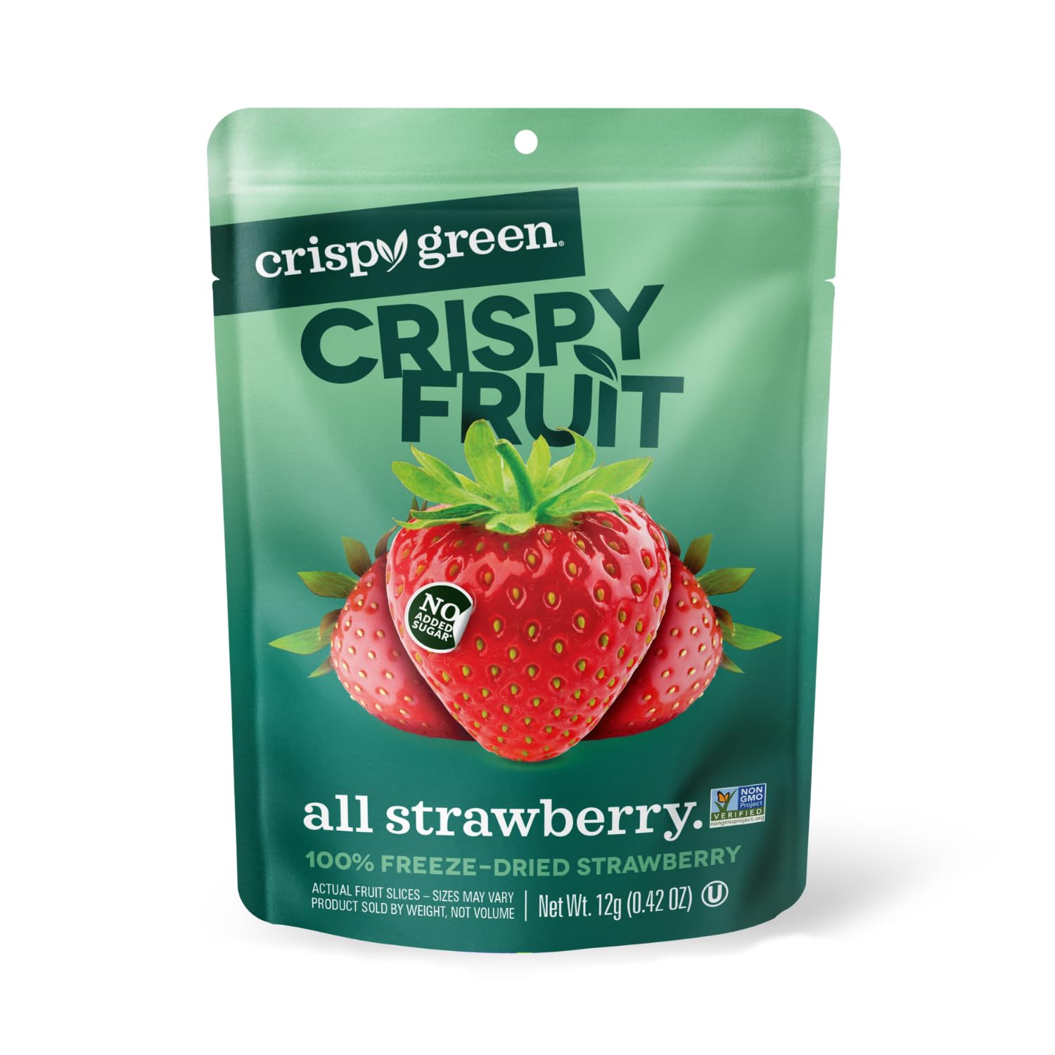 Crispy Green Freeze-Dried Strawberry Fruit Snacks, No Sugar Added, 0.42 Ounce, Pack of 12