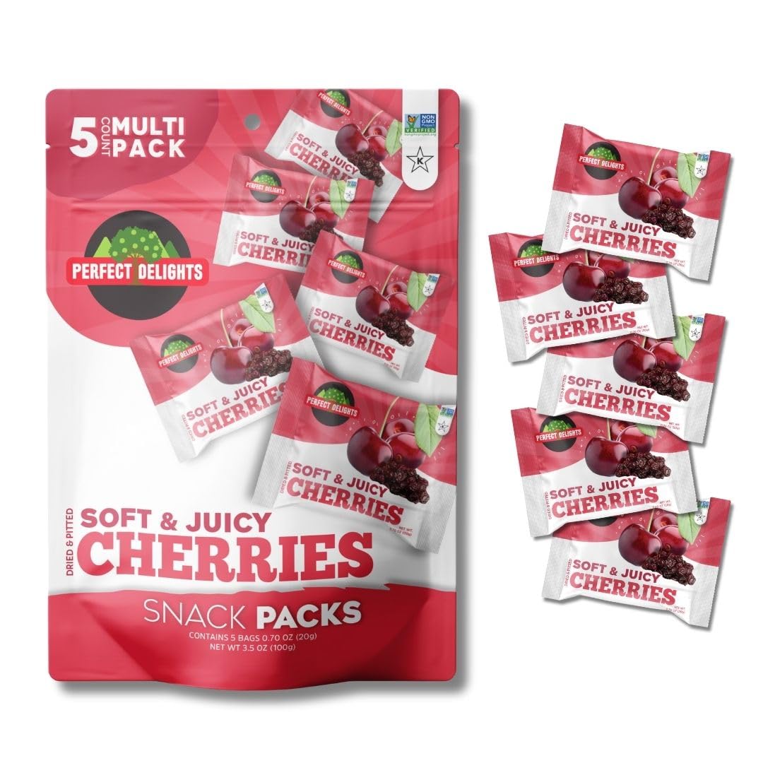Perfect Delights Snack Pack Cherries, Sun-Dried Cherries, On-the-Go Vegan, Healthy Snack, Easy-to-Carry Dried Cherries, Perfect 