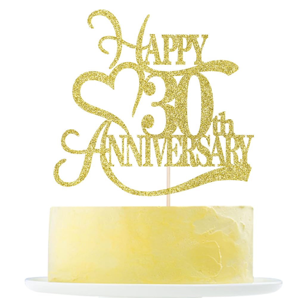 Yetxel Gold Glitter 30th Anniversary Cake Topper - Paper Decoration for 30th Wedding/Birthday Party