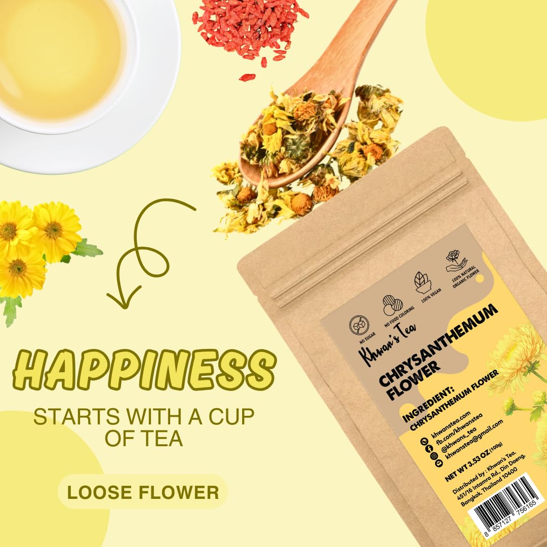 KHWANS TEA Chrysanthemum Tea - Caffeine-Free Herbal Infusion, 3.52 Oz, Loose Flower Tea, Sourced from Thailand