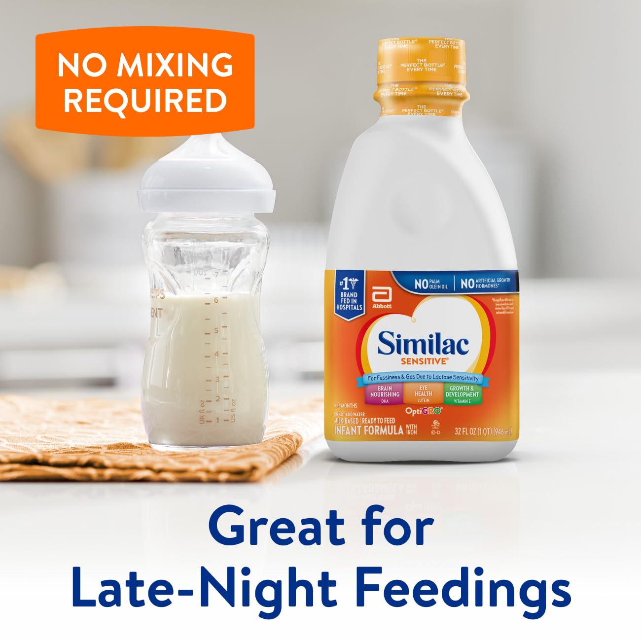 Similac Sensitive Infant Formula, For Fussiness & Gas Due To Lactose Sensitivity, Ready-To-Feed Baby Formula, 32-Fl-Oz Bottle, P