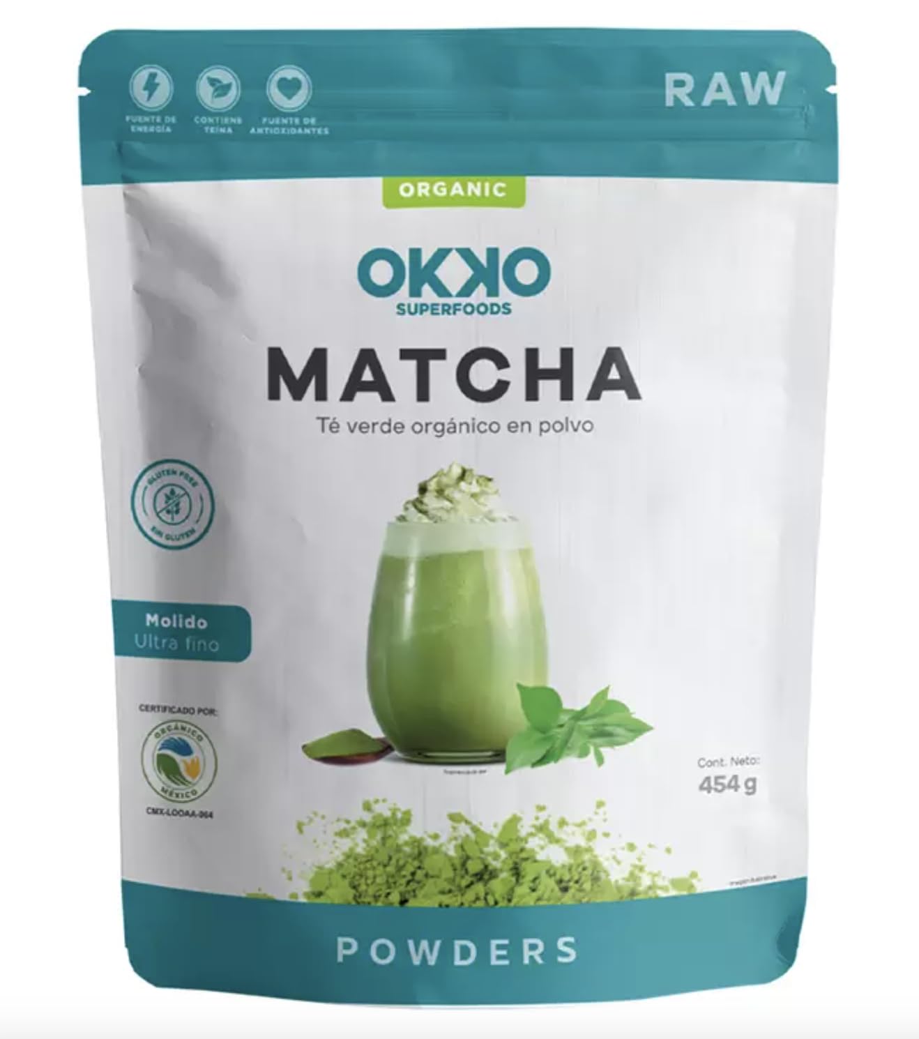 Matcha OKKO Super Foods, Molido Ultra Fino, T   Verde Org  nico En Polvo, Antioxidante, Ayuda A Reducir La Grasa Por Sus Propied