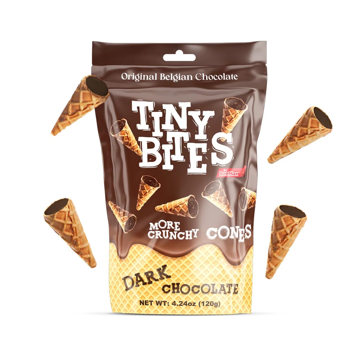 Tiny Bites Crispy Mini Waffle Cones - Top-Grade Belgian Chocolate Treats  4.24 Oz Bag (Pack Of 2) - Dark Chocolate