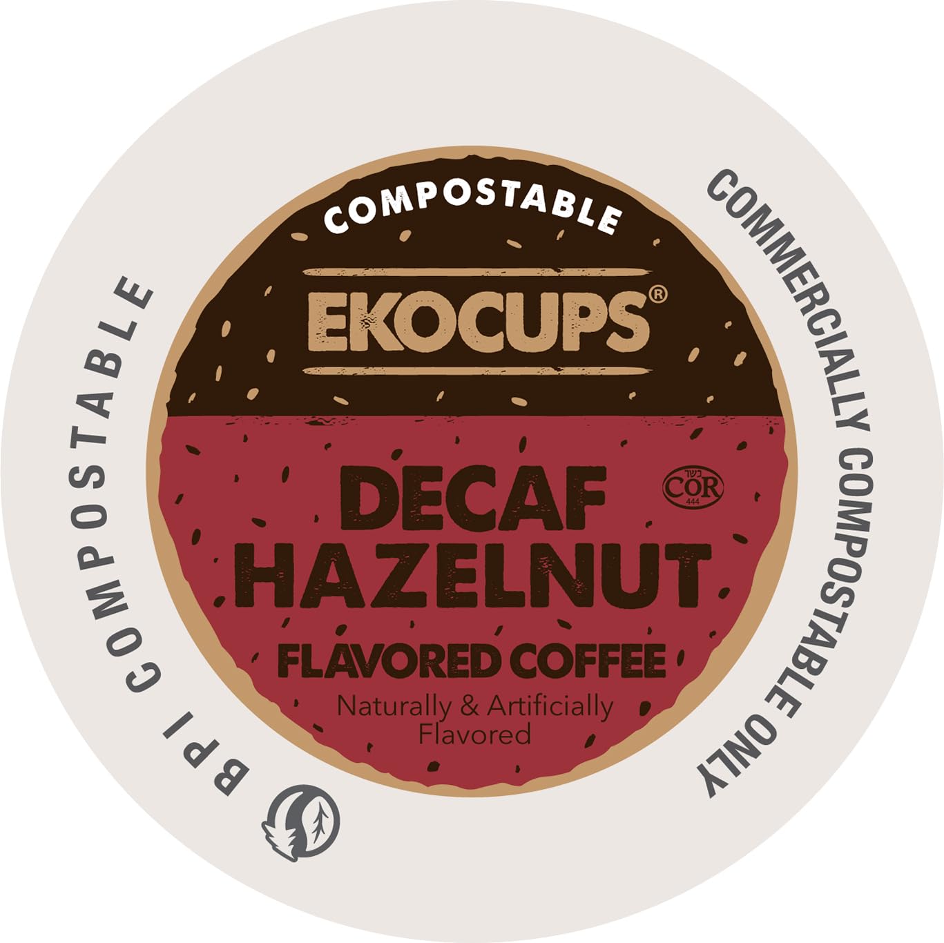 Ekocups Decaf Hazelnut Coffee Pods - Medium Roast  Swiss Water Process  Compostable  Plant-Based & Freshness-Sealed - French Press-Quality Brew - K-Cup Brewer Compatible - 80ct