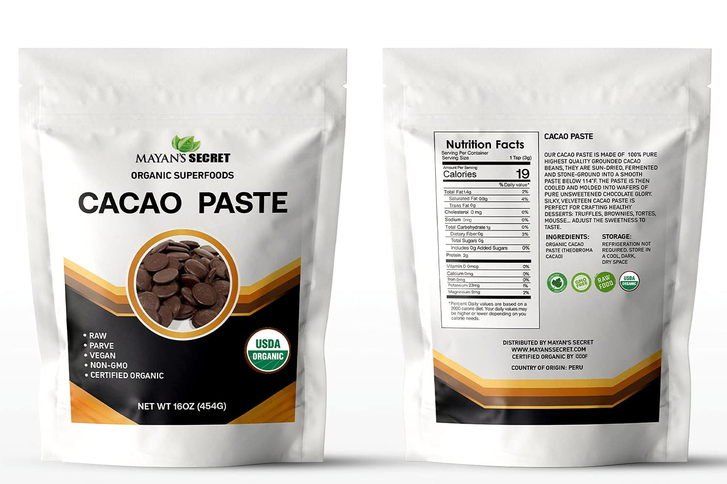 Cacao Paste Organic Raw Wafers Bulk 1 Pound Cacao Paste Unsweetened, Vegan,