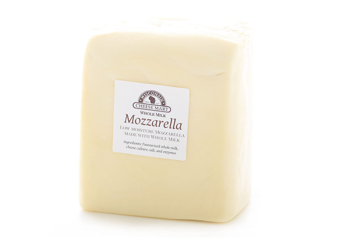 Wisconsin Cheese Mart Whole Milk Mozzarella Cheese – Low Moisture, Creamy & Stretchy, 3 lb Loaf