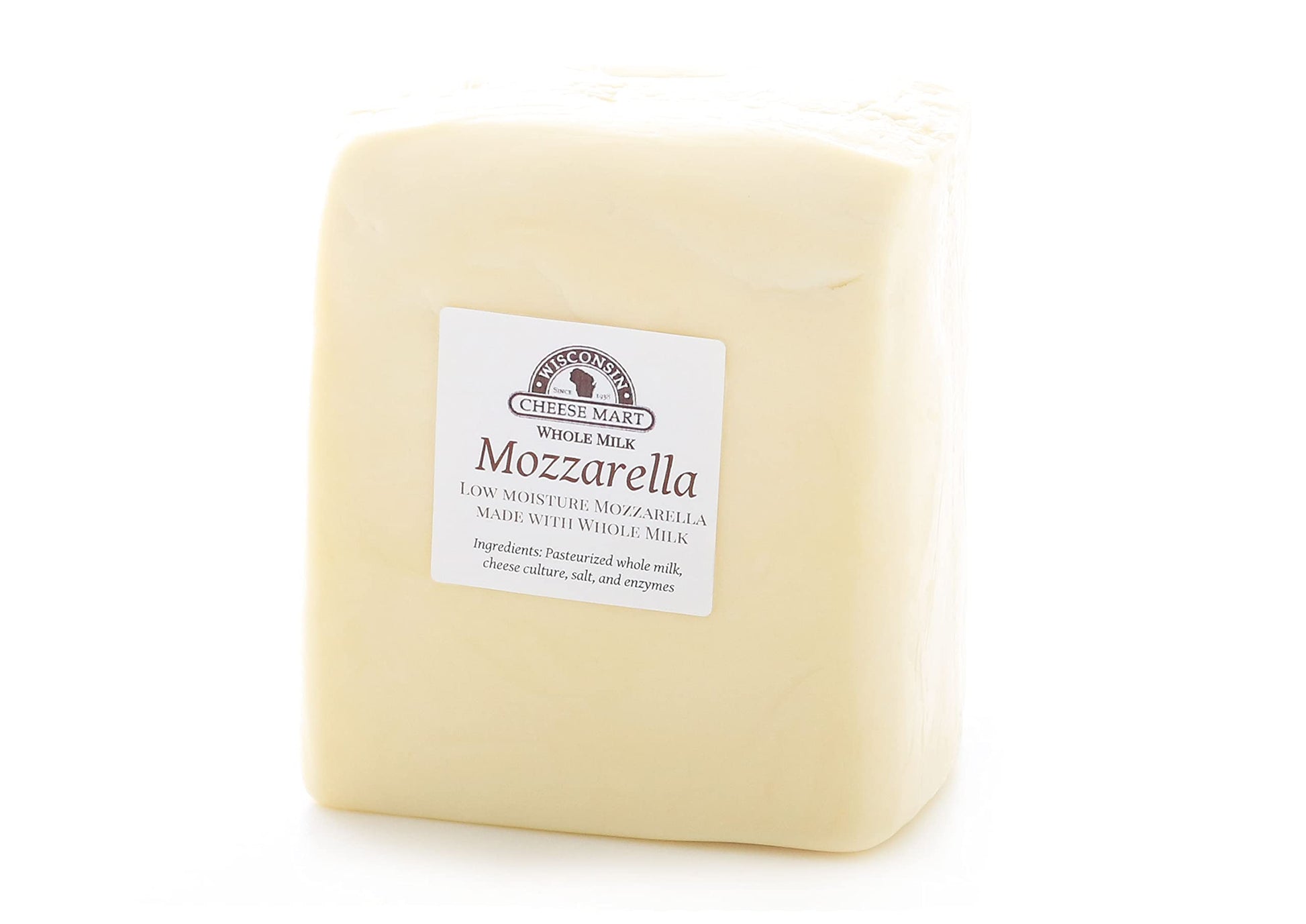 Wisconsin Cheese Mart Whole Milk Mozzarella Cheese – Low Moisture, Creamy & Stretchy, 3 lb Loaf