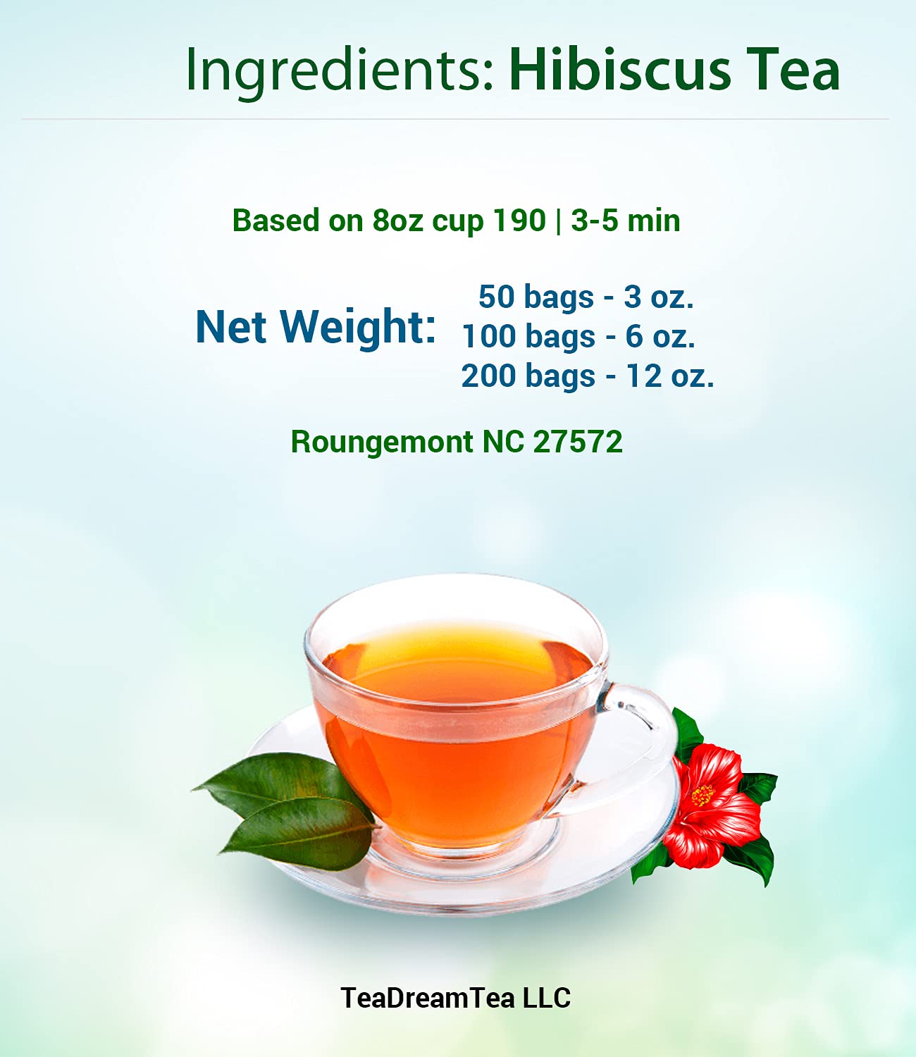 Teadreamtea Hibiscus Tea Bags | 50 Bleach-Free Tea Bags | Caffeine Free | Dried Hibiscus Flowers | Hibiscus Flower Tea | Dried Flower Tea | Brew Hot Or Iced |Herbal Hibiscus Tea