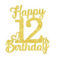 12Th Birthday Cake Topper - Double Sided Gold Glitter, Happy 12Th Birthday Cake Topper For Girls,12 Cake Decorations For Girls,