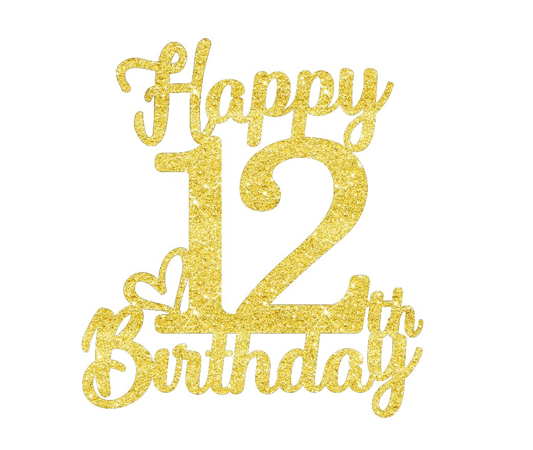 12Th Birthday Cake Topper - Double Sided Gold Glitter, Happy 12Th Birthday Cake Topper For Girls,12 Cake Decorations For Girls,