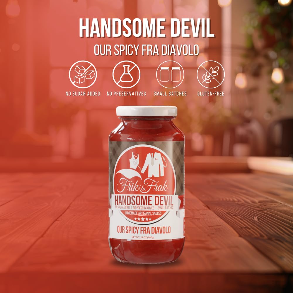 Spicy Fra Diavolo Pasta Sauce By Frik & Frak, 6-Pack, No Sugar Added, No Preservatives, Gluten Free, 36 Month Shelf Life, Artisa