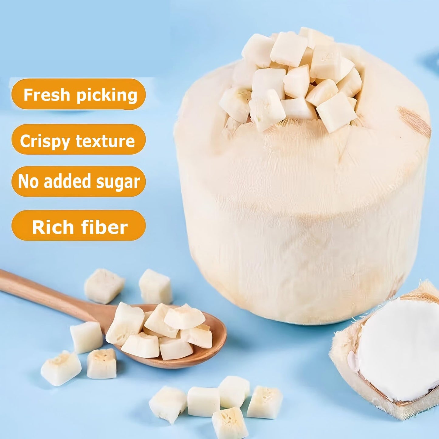 Dried Coconut Chunks Unsweetened Natural Coconut Crunchy Snacks Healthy Tropical Fruit Snack 9 OZ/255g In Resealable Bags No Art