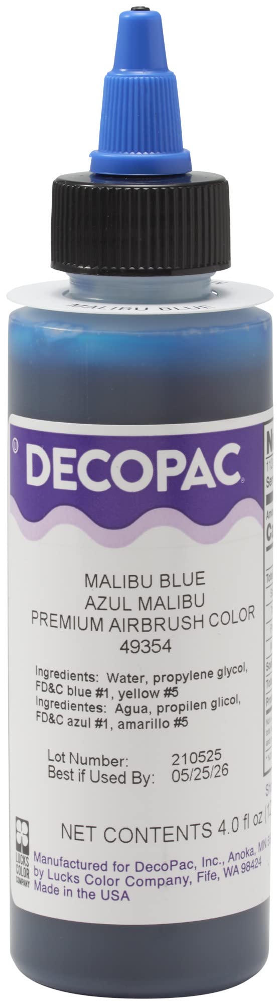 DecoPac Airbrush Food Coloring, Edible Cake Decorating Spray, 4 Fl Oz, Malibu Blue, Model 49354
