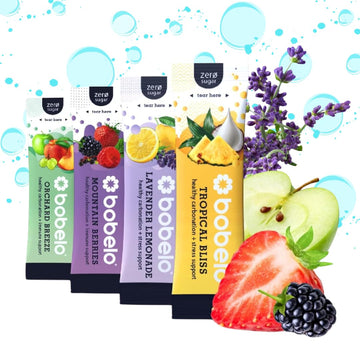 BOBELO CARBONATION Flavor Packets - Trial Pack, 3 of Each Flavor, Tropical Bliss, Mountain Berries, Lavender Lemonade & Orchard 