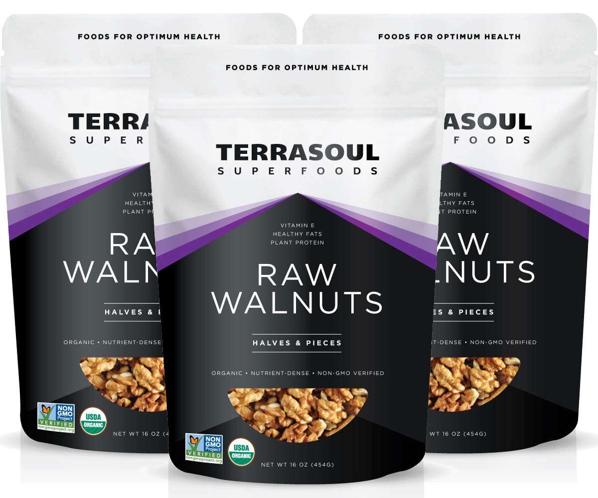 Terrasoul Superfoods Organic Raw Walnuts, Chandler Variety, 1 Lb (Pack of 3)