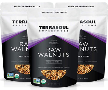 Terrasoul Superfoods Organic Raw Walnuts, Chandler Variety, 1 Lb (Pack of 3)