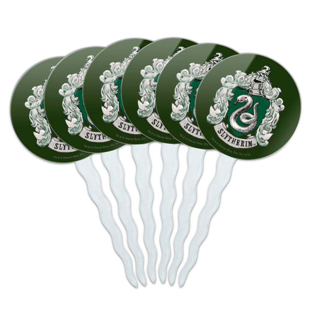 GRAPHICS & MORE Slytherin Cupcake Picks Set of 6 - Multi Color, Round, Ideal for Harry Potter Themed Parties