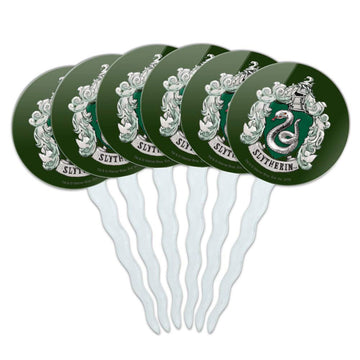 GRAPHICS & MORE Slytherin Cupcake Picks Set of 6 - Multi Color, Round, Ideal for Harry Potter Themed Parties