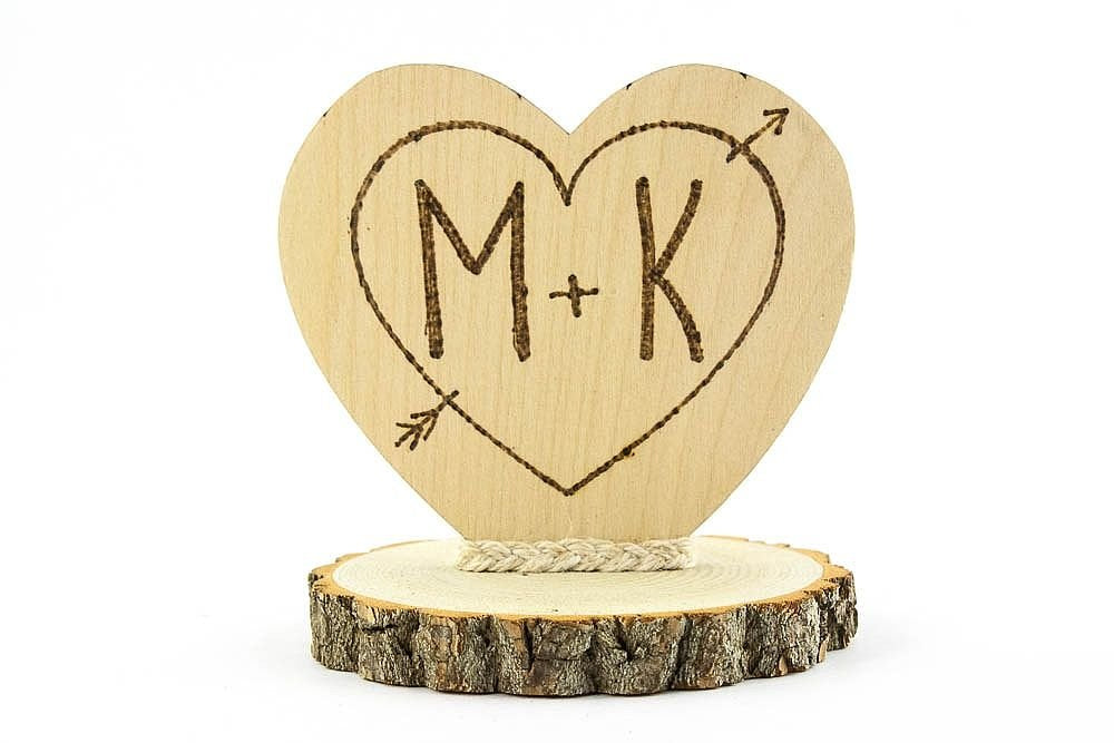 Personalized Cupid'S Heart Wood Custom Rustic Wedding Cake Topper