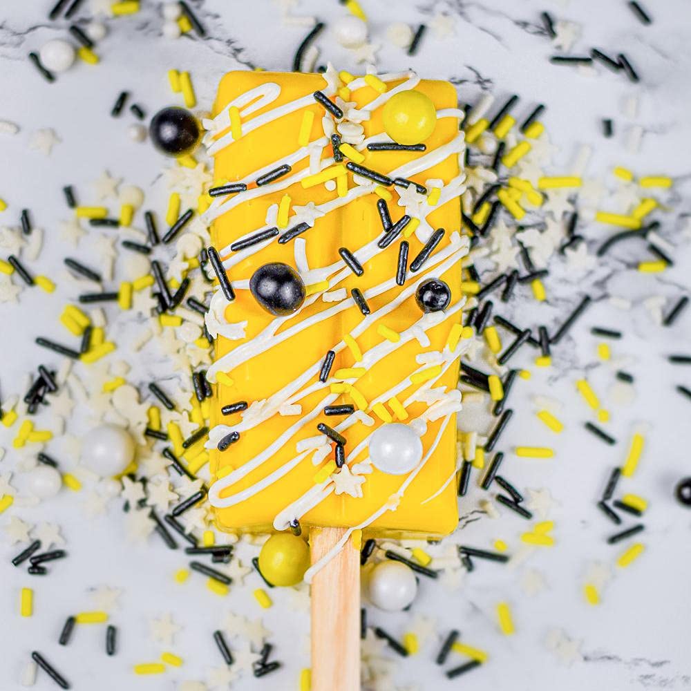 Sweets &   Boutique Edible Sprinkles for Cake Decorating, 4 Ounce, Yellow Black White Bee Hive