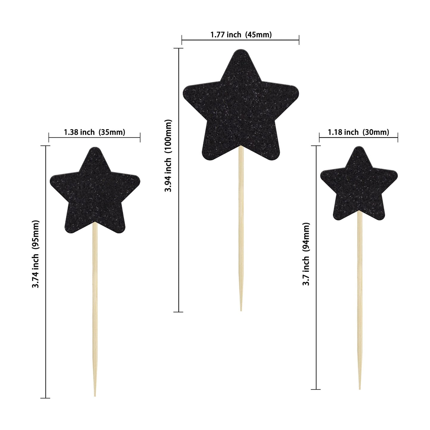 Gyufise 42Pcs Mixed Size Black Little Star Cupcake Toppers Glitter Twinkle Star Cupcake Picks Wedding Engagement Bridal Shower Baby Shower Birthday Party Cake Decorations Supplies