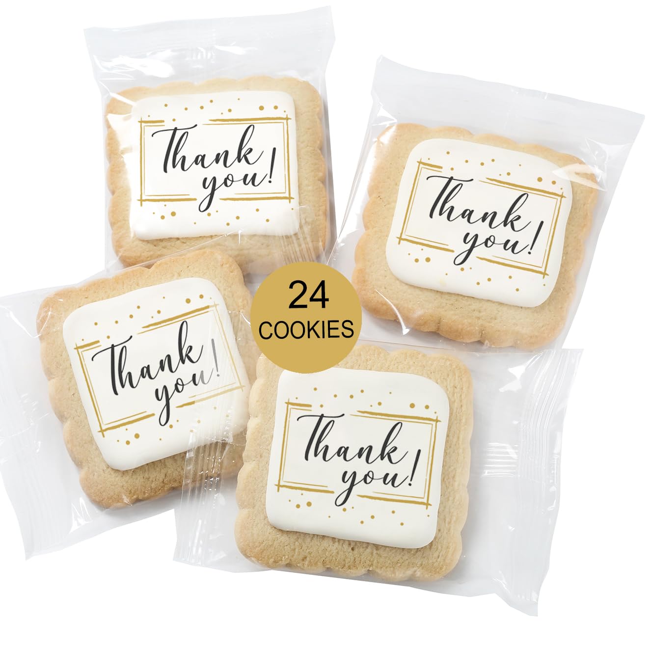 Thank You Cookies Gold Black Elegant Classy Appreciation Treats Party Favors Gift Basket For Teachers Employees Nurses | 24 Pack
