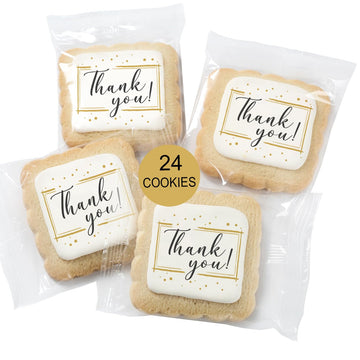 Thank You Cookies Gold Black Elegant Classy Appreciation Treats Party Favors Gift Basket For Teachers Employees Nurses | 24 Pack
