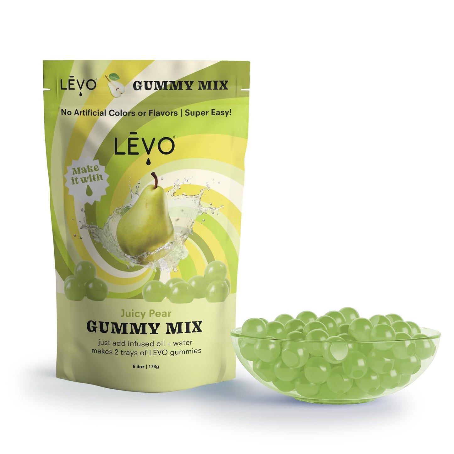LEVO Gummy Mix - Juicy Pear Flavor - Makes 64 Gummies - 6.3 Ounce Pack - Green