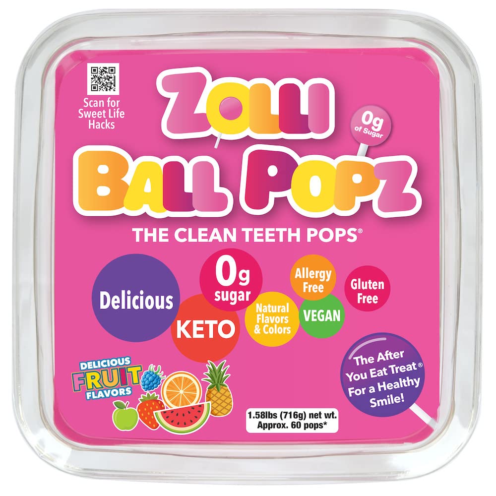 Ball Popz 60Ct Tub - Assorted Flavors, Sugar-Free, Dental-Friendly Lollipops For Guilt-Free And Flavorful Snacking