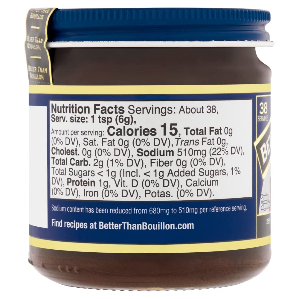 Better Than Bouillon All Natural Reduced Sodium Beef Base, Makes 9.5 Quarts Of Broth, 38 Servings, Less Sodium & No Artificial Ingredients 8 Ounce (Pack Of 4)