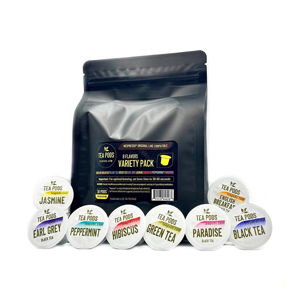 TEA BOQUETE Tea Pods Variety Pack - 8 Flavors for Nespresso OriginalLine - 18 Count