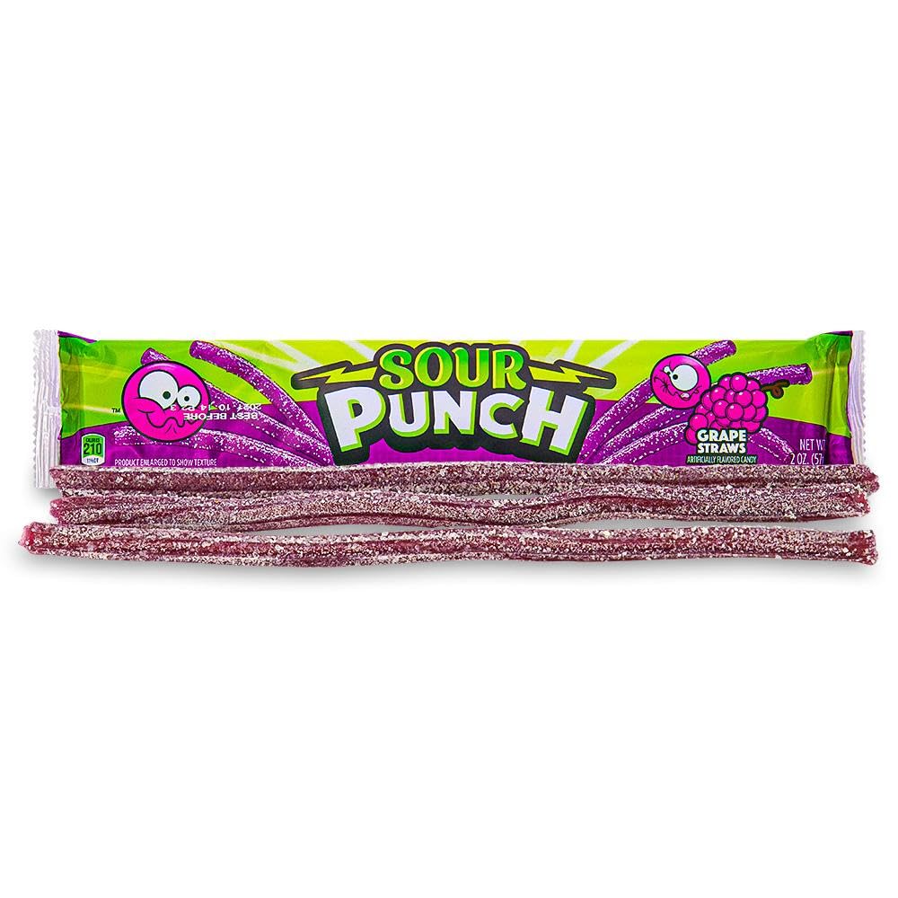 Sour Punch Straws Bundle 5 Items Gift Assortment 2 Ounce Pack Each, 5 Packs Total (Grape)