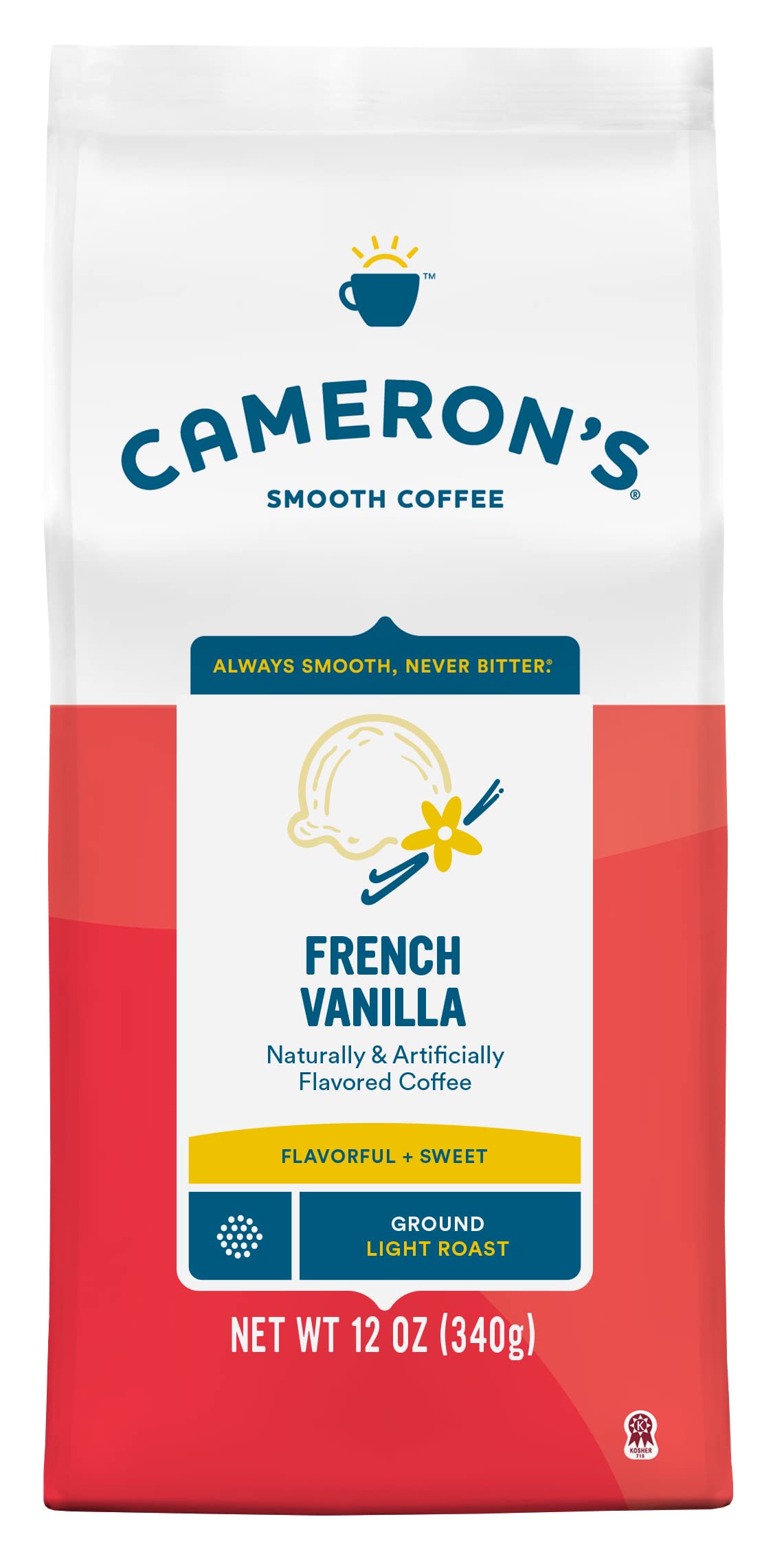 Camerons Coffee Roasted Ground Coffee, French Vanilla Flavor, 12 Ounce Bag