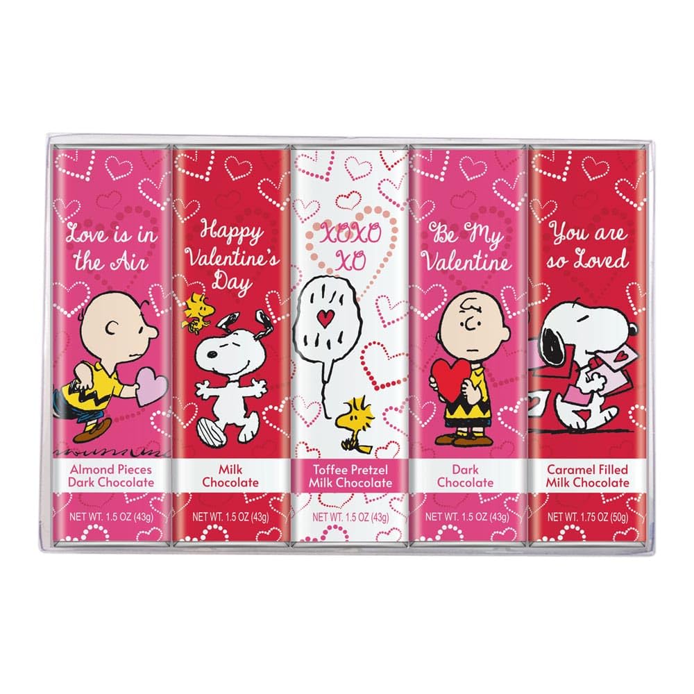 Snoopy Chocolate Variety Gift Box, 5 Gourmet Belgian Chocolate Bars, 1.5Oz Each