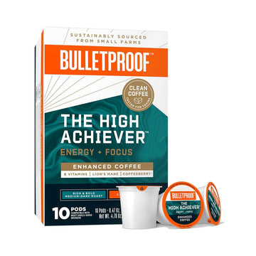 Bulletproof The High Achiever Single-Serve Pods, 10 Count, Medium-Dark Roast Enhanced Coffee