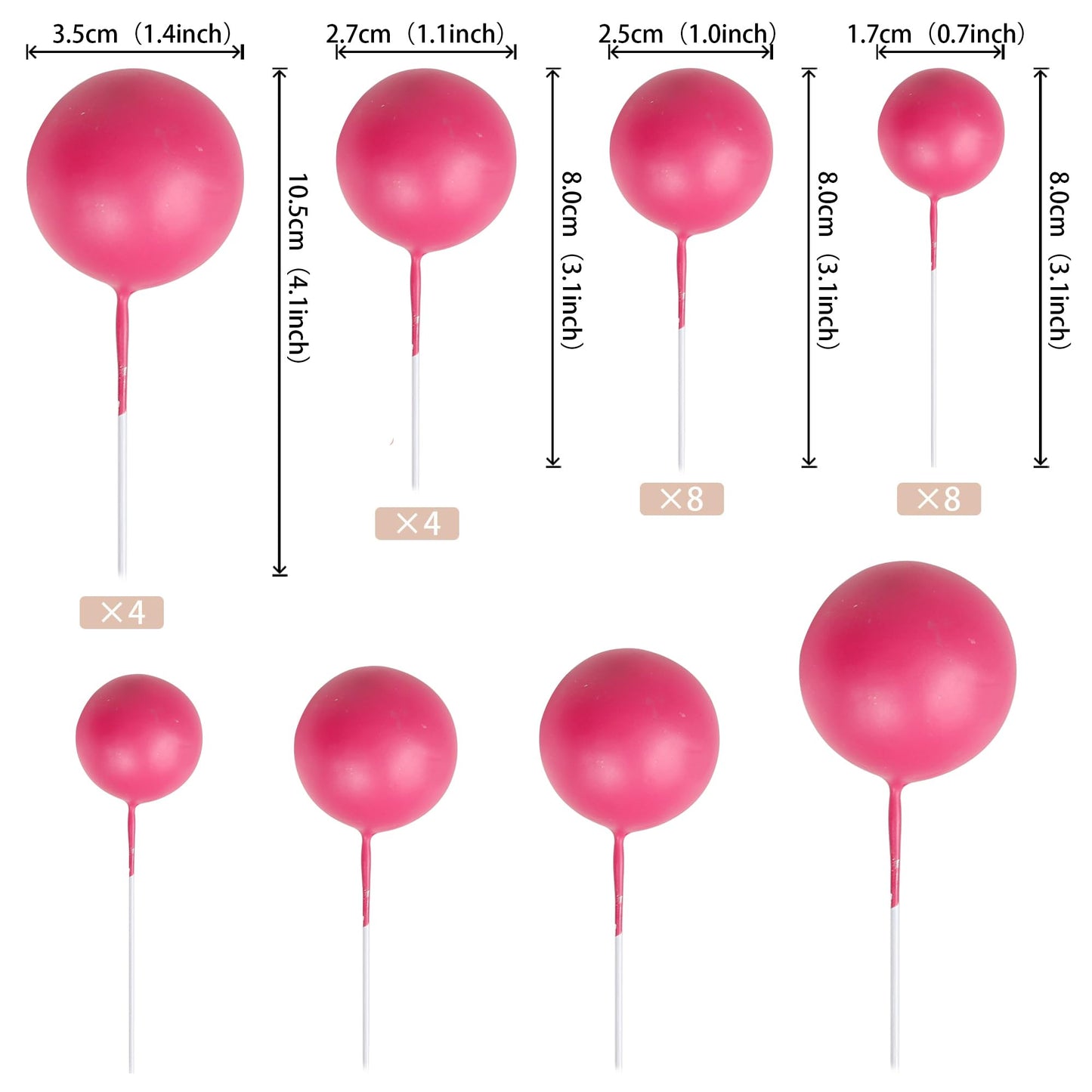 Rssta i Mini Balloon Cake Toppers, 30 PCS Foam Balls for Baby Shower & Birthday, Hot Pink, Model XM402-Hot Pink