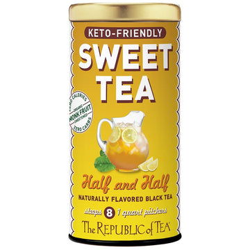 The Republic of Tea - Keto-Friendly Sweet Iced Half and Half Tea - Black Tea and Lemonade, 8 Large Quart-Sized Iced Tea Pouches,