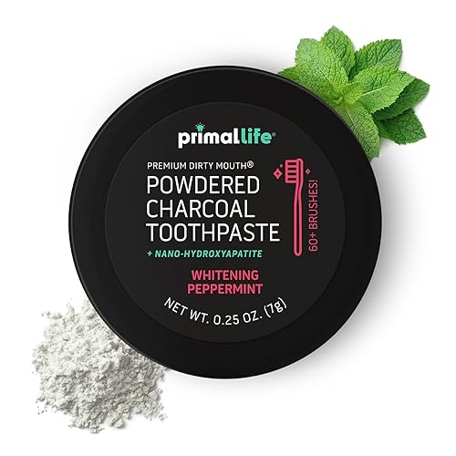 Primal Life Organics -Dirty Mouth Toothpowder, Activated Charcoal Tooth Cleaning Powder, Essential Oils, Hydroxyapatite, Kaolin,