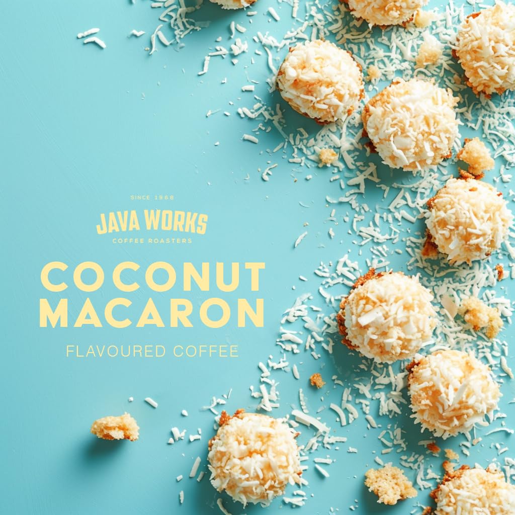 Java Works Coffee - Coconut Macaroon Flavored Coffee | 12 Ounces | Medium Roast | Whole Bean | No Sugar Added