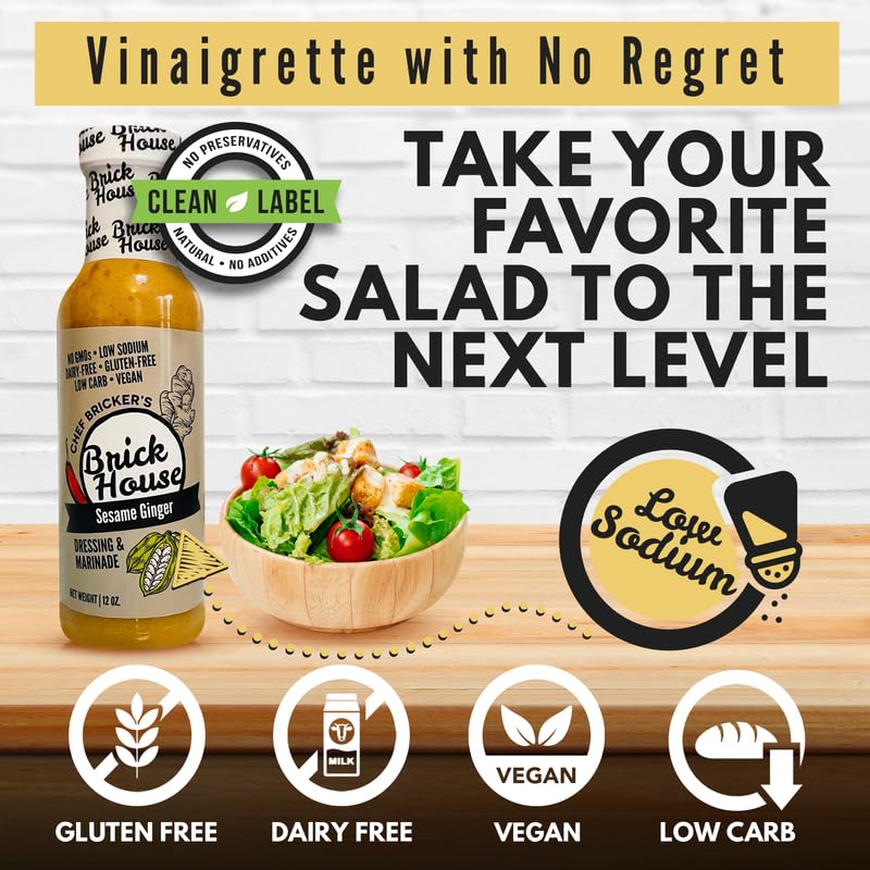 Brick House Sesame Ginger Salad Dressing, Low Carb, Non-GMO, 12 Oz