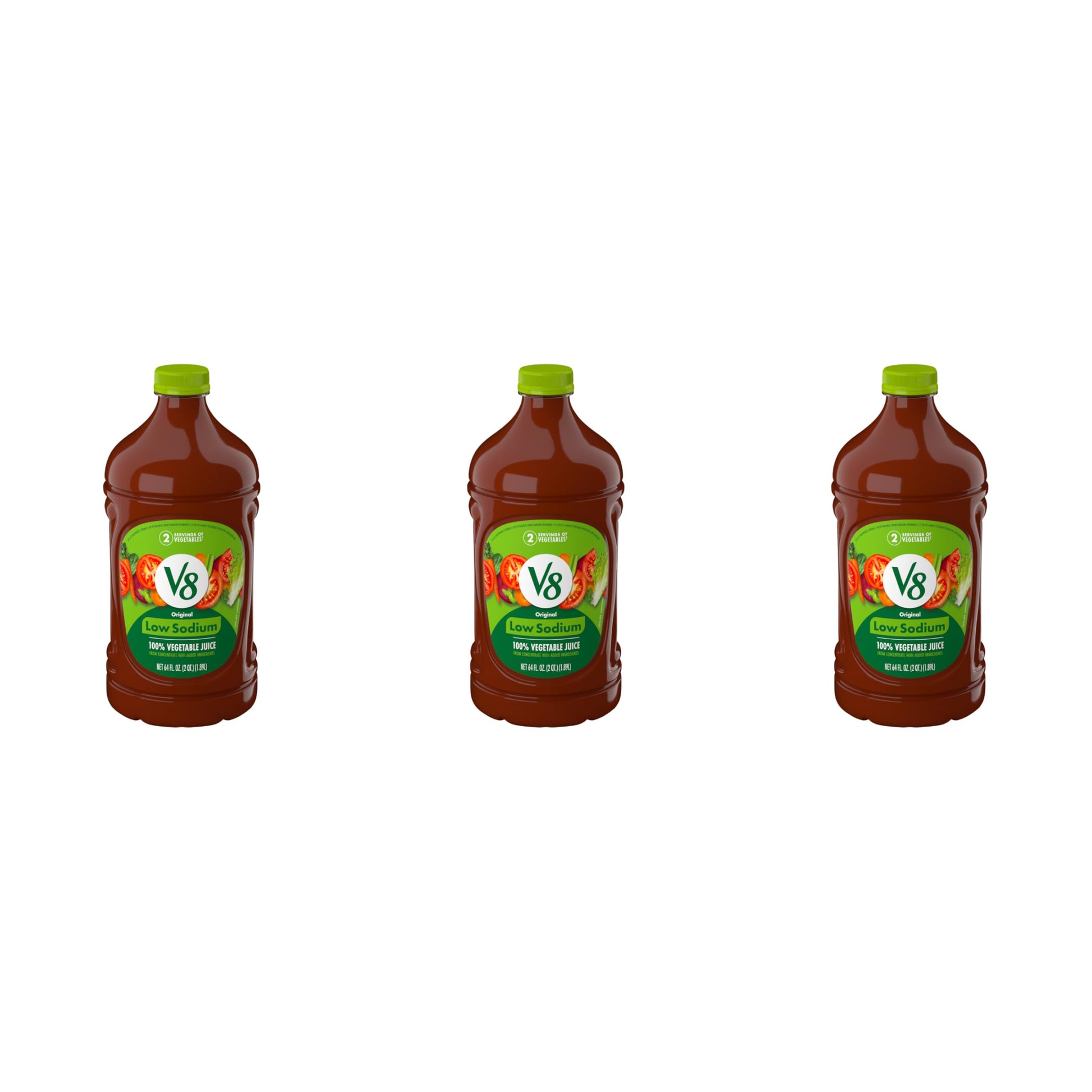V8 Low Sodium Original 100% Vegetable Juice, 64 fl oz Bottle (Pack of 3)
