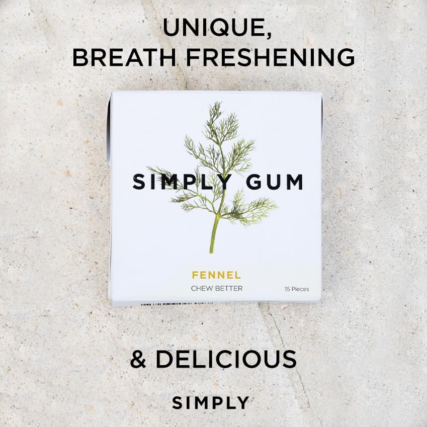 SIMPLY Gum Fennel, Plastic-Free Natural Chewing Gum, 6 Pack (90 Pieces) | Vegan, Kosher, Non GMO, Aspartame Free and Sorbitol Fr