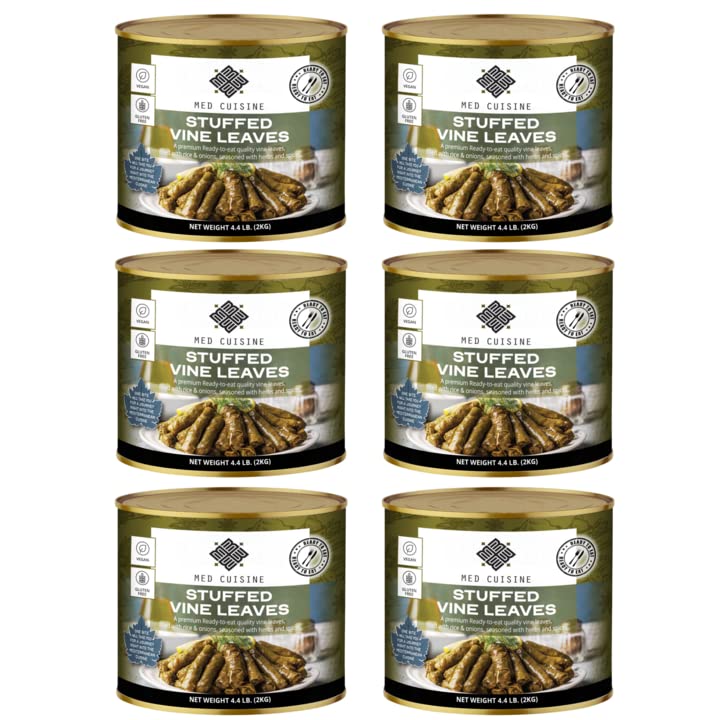 Med Cuisine Dolmades (SVL) 2KG X 6 - Stuffed Grape Leaves with Rice 4.4Lb - 60 units X 6 | Premium, Large (70 oz), Ready to Eat 