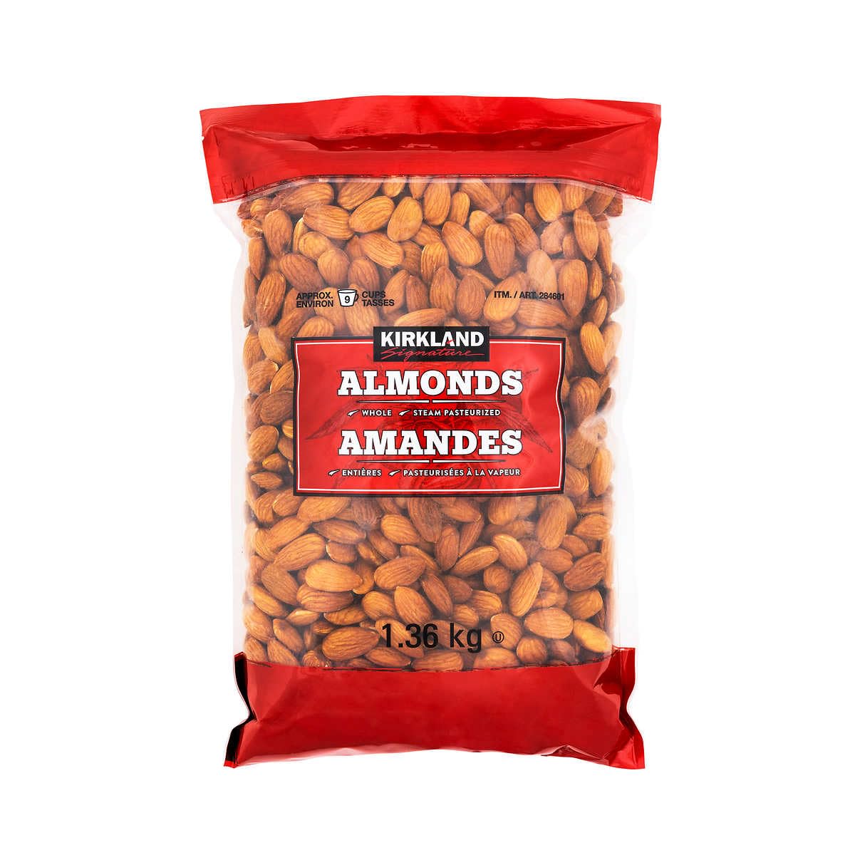 Kirkland Signature Whole Almonds, 3 Pound Bag - Premium Quality, Multi-Color, Healthy Snack, Perfect for Baking and Cooking