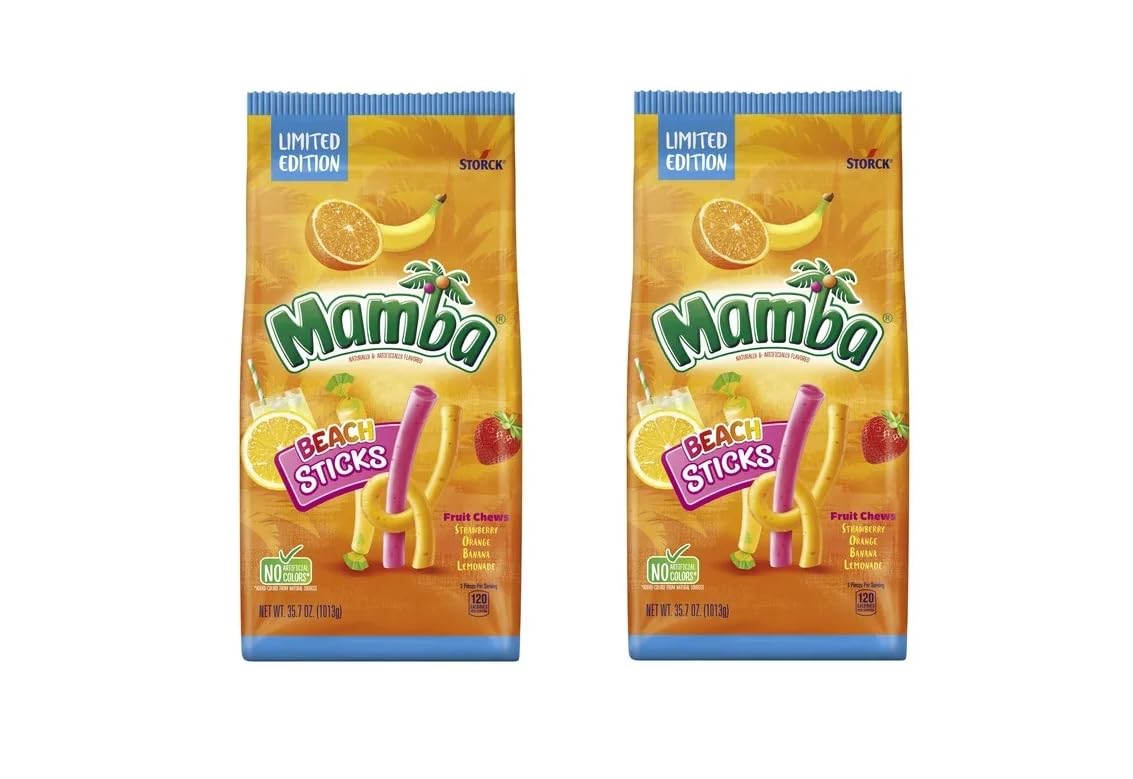 Generic Beach Sticks Fruit Chews – Strawberry, Orange, Banana, Lemonade – Soft & Chewy Candy (2 Pack) 6x10x8 inches