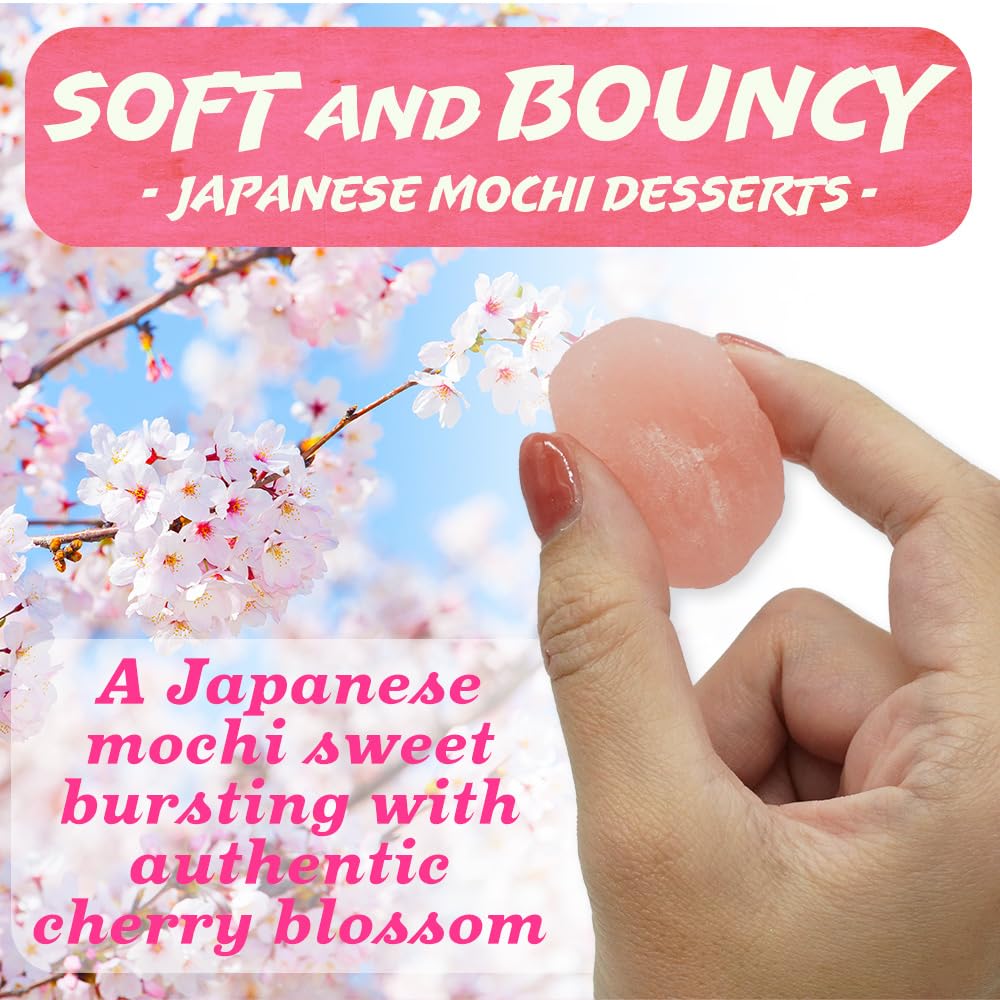 Sakura Mochi Candies - Japanese Cherry Blossom Rice Cake, Traditional Wagashi Sweet, Individually Wrapped, Soft & Chewy Sakura F