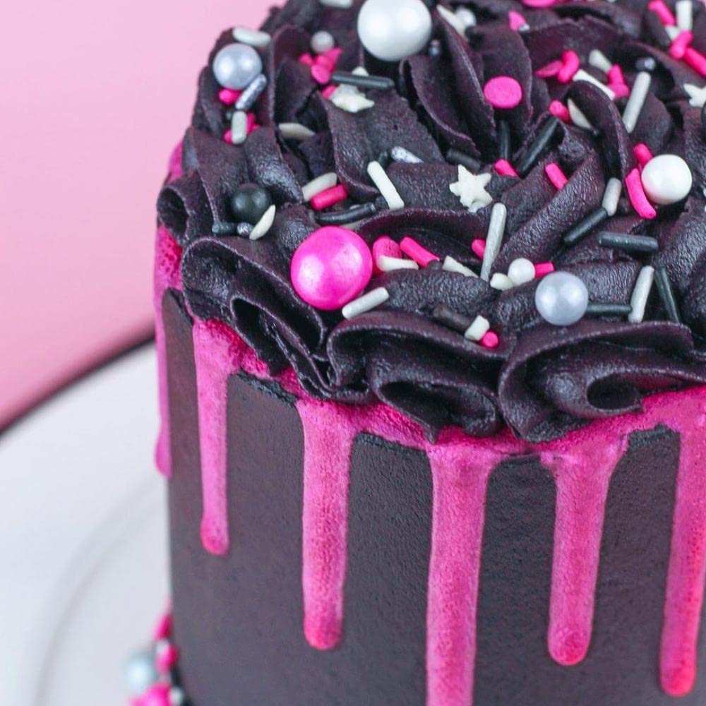 Sweets &   Boutique Minnie Mouse Sprinkles, Edible Cake Decorations, 4 oz, Pink and Black, Jimmies and Pearls