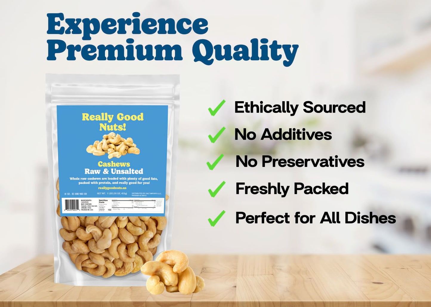 Really Good Nuts! - Organic Raw Cashews, 1 Lb (16 Oz), Perfect For Making Cashew Milk! - Kosher, Gluten-Free, Non-Gmo, Vegan, Wh